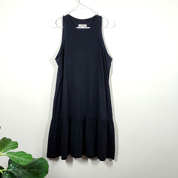 MADEWELL Brightside Ruffle Tank Mini Dress tiered Black Summer Basic medium - Picture 1 of 9